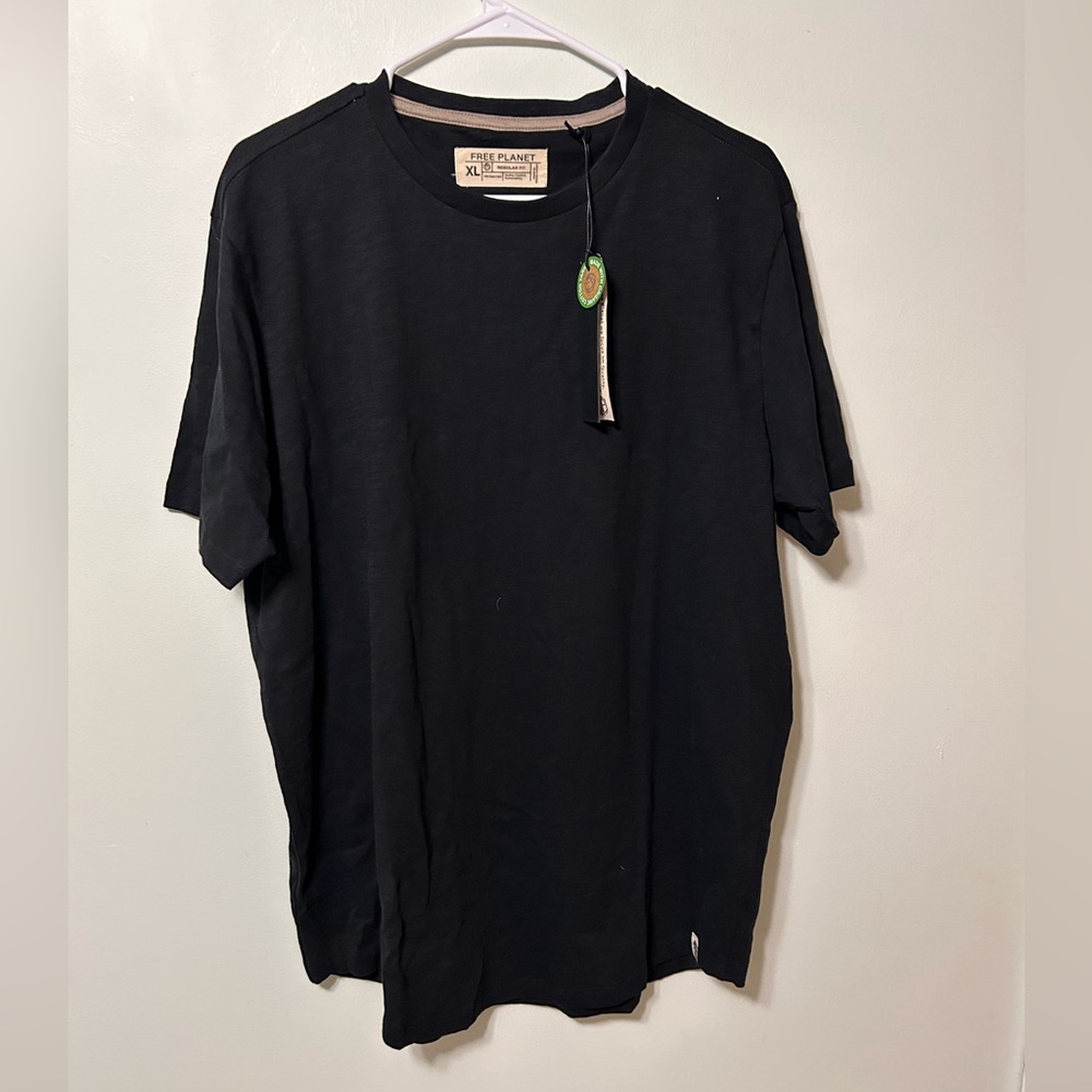 Free Planet Curve Hem Regular Fit Mens Shirt Black XL NWT New Organic Cotton
